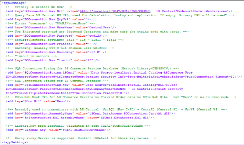 LS Commerce Service Configuration